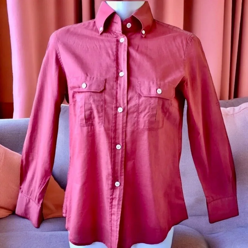 J. Crew Vintage 90's Hong Kong Button-Up Long Sleeve Shirt Top Size ZERO…